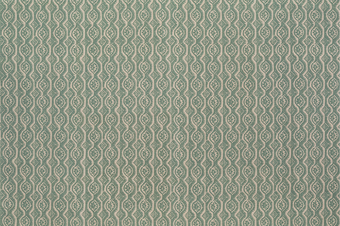 SMALL DAMASK ON NATURAL AQUA