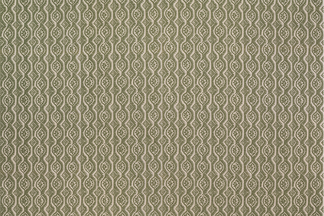 SMALL DAMASK ON NATURAL GREEN