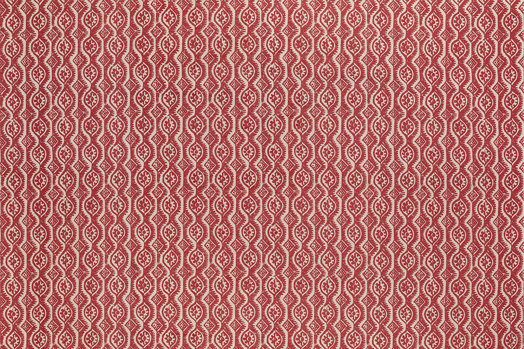SMALL DAMASK ON NATURAL RED